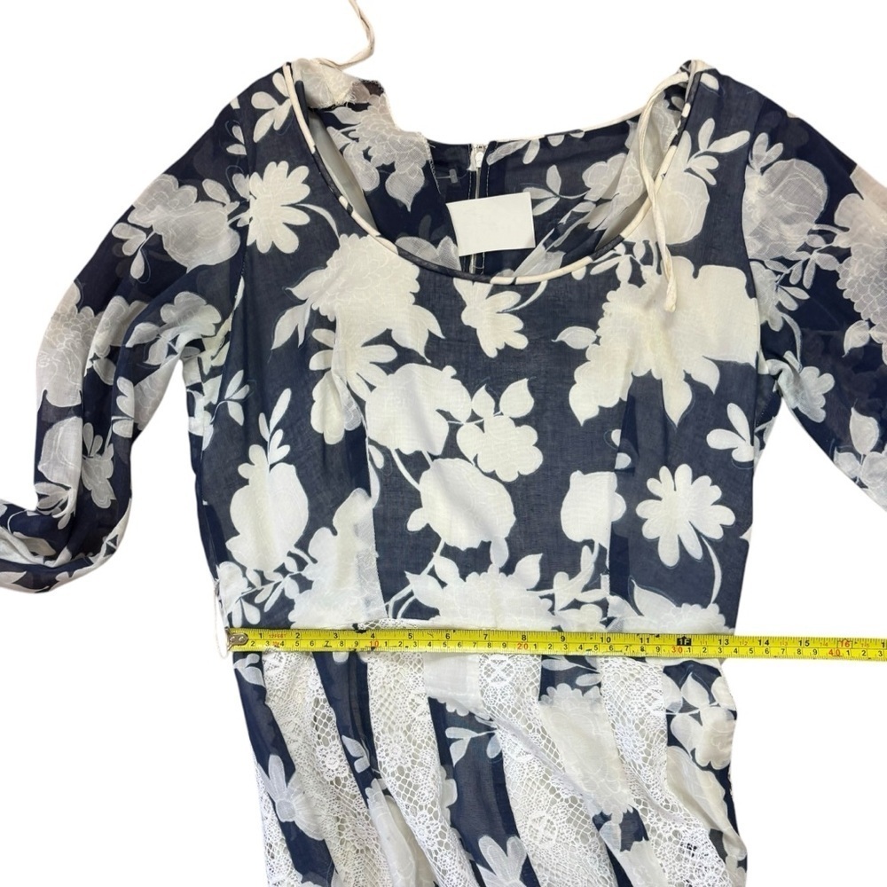 Vintage 70’s Blue And White Prairie Cottage Core Maxi Dress Women’s 10 Ruffle - Picture 13 of 16